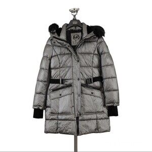Michael Kors Metallic Quilted Chevron Belted Puffer coat size S
